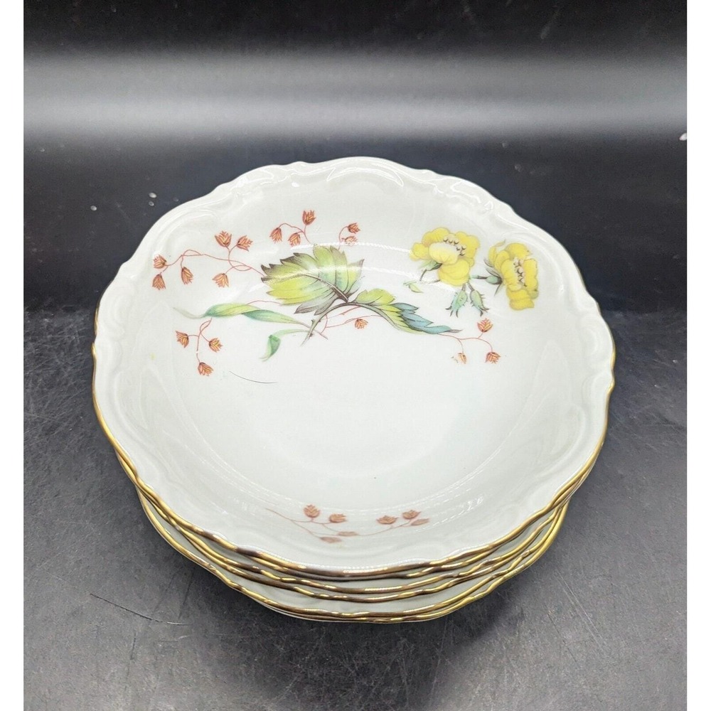 Vintage Mitterteich Bavaria Yellow Rose Berry Sauce Bowl Set/6 Floral‎ 5.25"